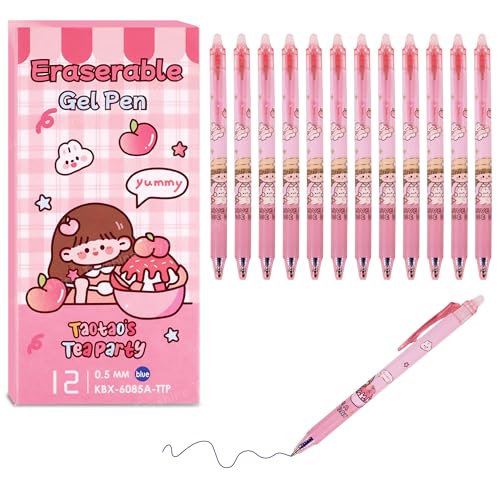 Toyshine 12 Pc Dessert Party Theme Stylish Retractable 0.5mm Erasable Gel Pen, Blue Ink | Smooth Writing | Refillable Gel Pen | Kawaii Stationery for Kids Birthday Party Return Gift - Image 1