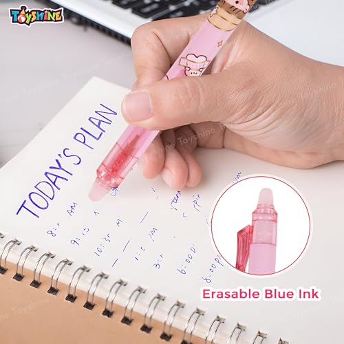 Toyshine 12 Pc Dessert Party Theme Stylish Retractable 0.5mm Erasable Gel Pen, Blue Ink | Smooth Writing | Refillable Gel Pen | Kawaii Stationery for Kids Birthday Party Return Gift - Image 2