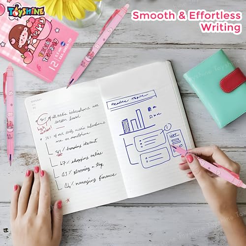 Toyshine 12 Pc Dessert Party Theme Stylish Retractable 0.5mm Erasable Gel Pen, Blue Ink | Smooth Writing | Refillable Gel Pen | Kawaii Stationery for Kids Birthday Party Return Gift - Image 3