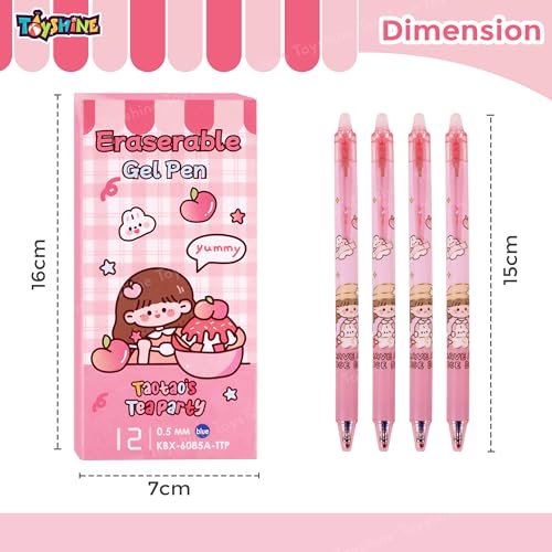 Toyshine 12 Pc Dessert Party Theme Stylish Retractable 0.5mm Erasable Gel Pen, Blue Ink | Smooth Writing | Refillable Gel Pen | Kawaii Stationery for Kids Birthday Party Return Gift - Image 5