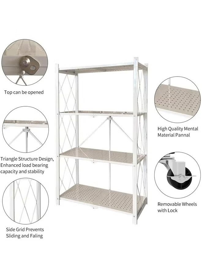 Cady One - 2 in 1 Kitchen Storage Rack Set White Iron 4 Shelf with Wheels and Durable Standing Mirror with Adjustable Bracket Detachable Wall Mounted with Wheels - Image 1