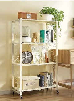 Cady One 2 in 1 Kitchen Storage Rack Set White Iron 4 Shelf with Wheels and Durable Standing Mirror with Adjustable Bracket Detachable Wall Mounted with Wheels  - Image 5