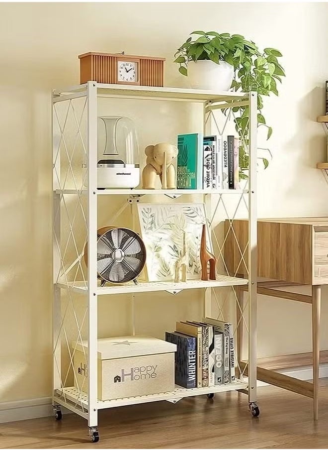 Cady One - 2 in 1 Kitchen Storage Rack Set White Iron 4 Shelf with Wheels and Durable Standing Mirror with Adjustable Bracket Detachable Wall Mounted with Wheels - Image 1