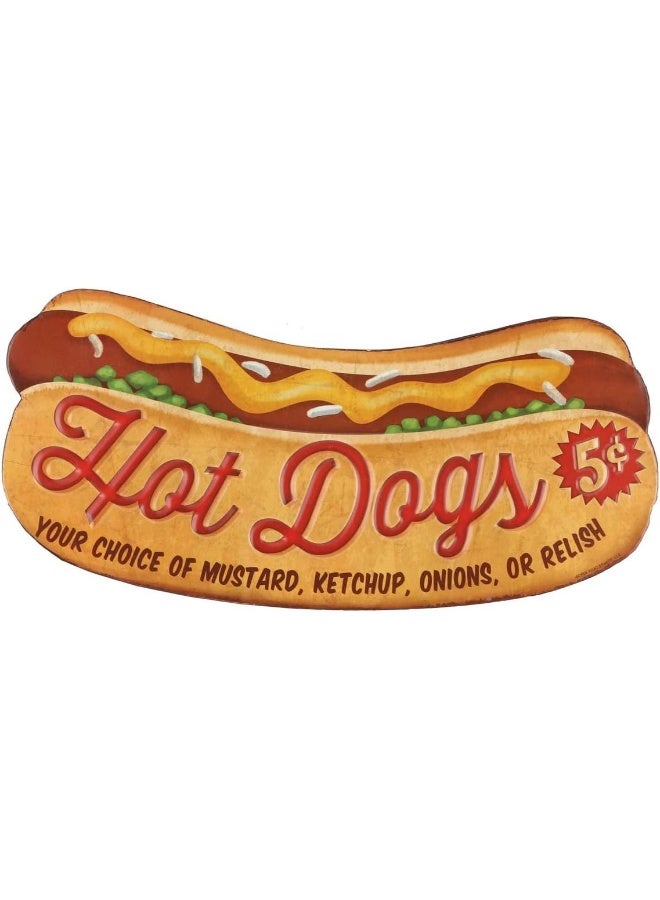 Open Road Brands Hot Dogs Embossed Metal Sign  Vintage Diner Hot Dog Sign for Kitchen or Man Cave - Image 5