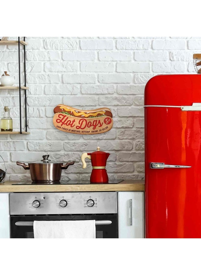 Open Road Brands Hot Dogs Embossed Metal Sign  Vintage Diner Hot Dog Sign for Kitchen or Man Cave - Image 2