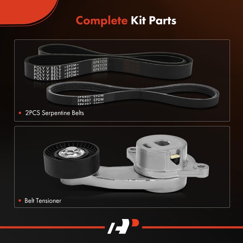 A-Premium A-Premium Engine Serpentine Belt Drive Kit with Tensioner Compatible with Ford Escape 2009-2012, Fusion 2010-2012, 3.0L, 3-PC Set  - Image 2