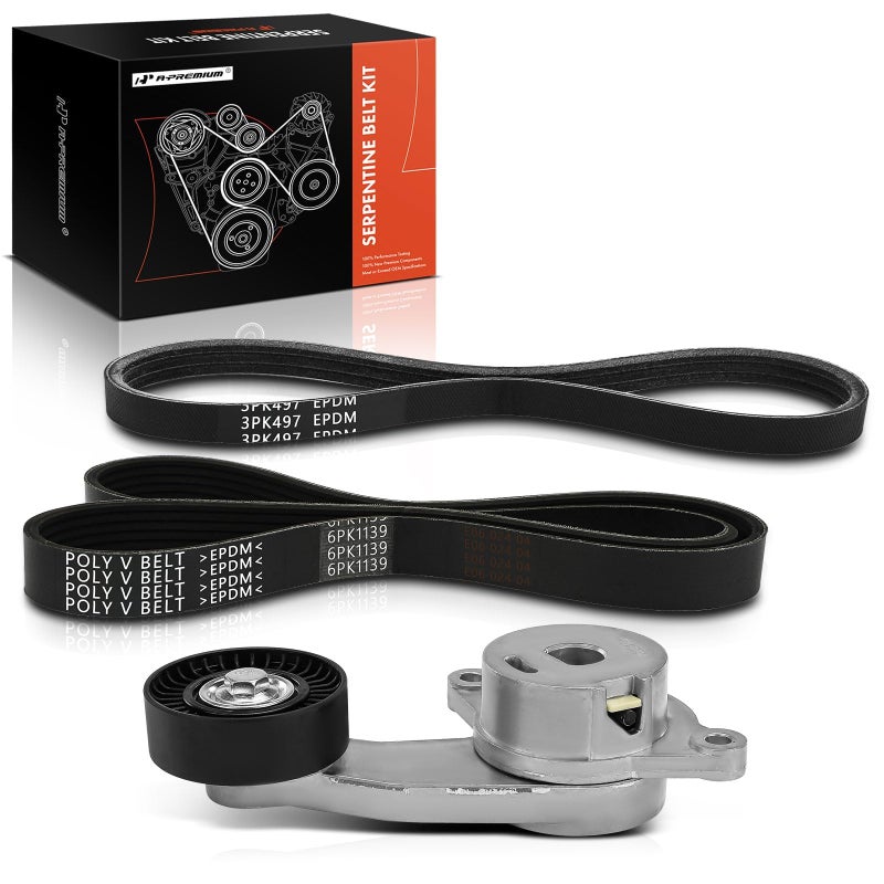 A-Premium A-Premium Engine Serpentine Belt Drive Kit with Tensioner Compatible with Ford Escape 2009-2012, Fusion 2010-2012, 3.0L, 3-PC Set  - Image 1