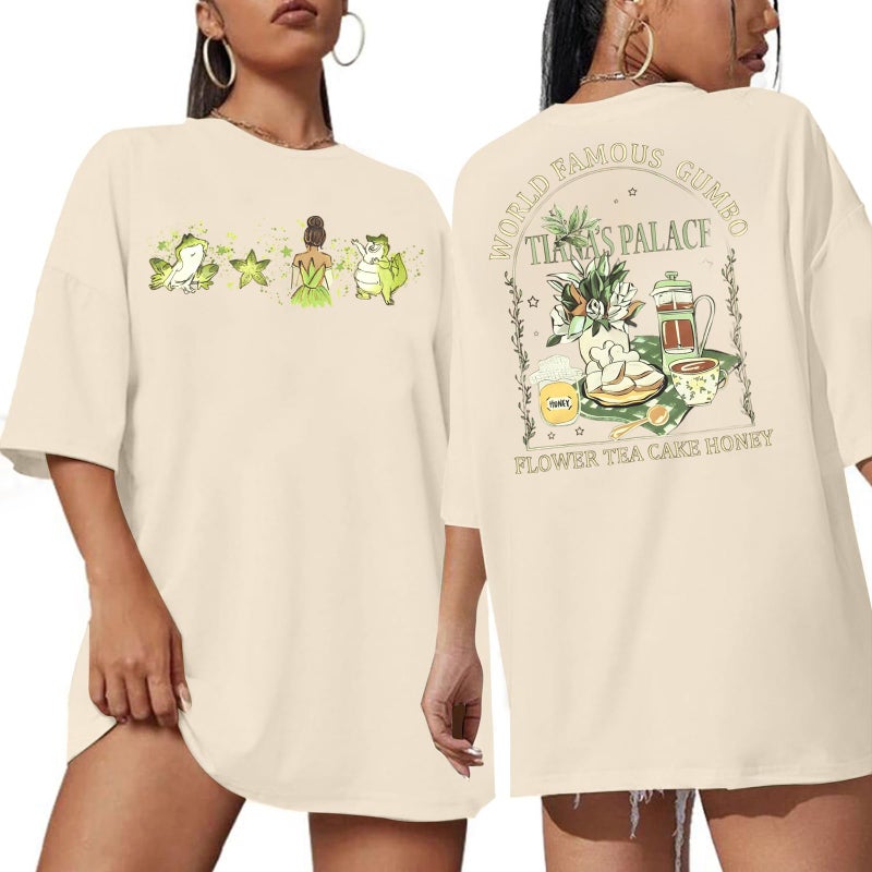 FAYALEQ Oversized Magic Kingdom Shirts for Women Princess Shirt Magical Kingdom Tees Flower Tea Cake Honey Graphic Short Sleeve Tops - Image 1