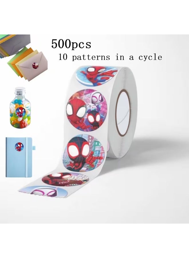 aeen 500pcs Marvel Spider-Man Cartoon Stickers | Self-Adhesive Matte Round Stickers for Scrapbooking, Gifts, Snack Jars & Party Seals - Image 1