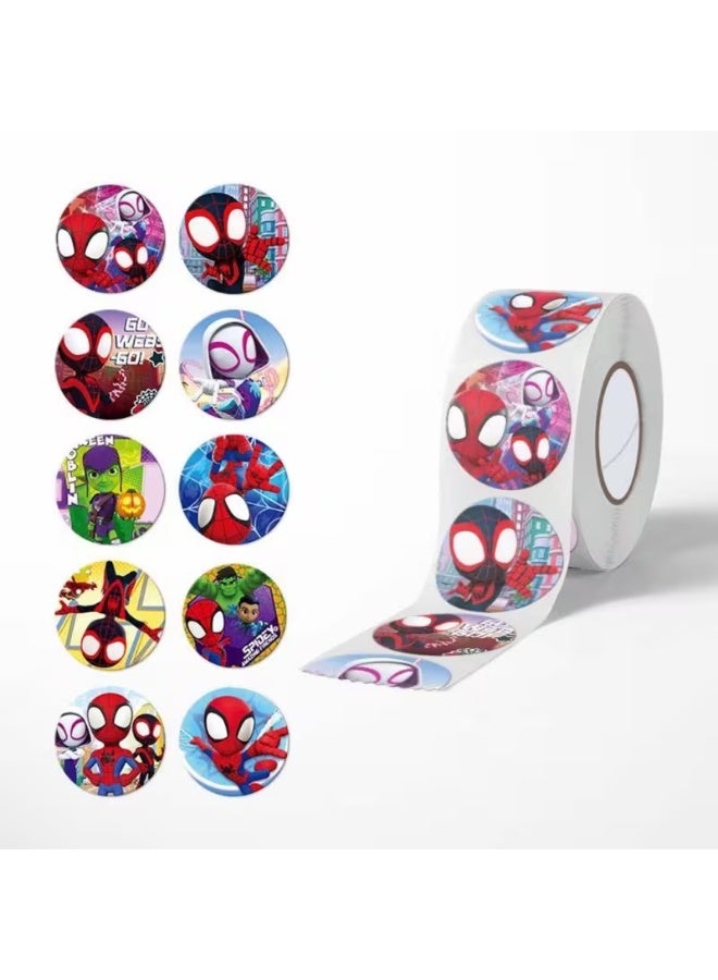 aeen 500pcs Marvel Spider-Man Cartoon Stickers | Self-Adhesive Matte Round Stickers for Scrapbooking, Gifts, Snack Jars & Party Seals - Image 3