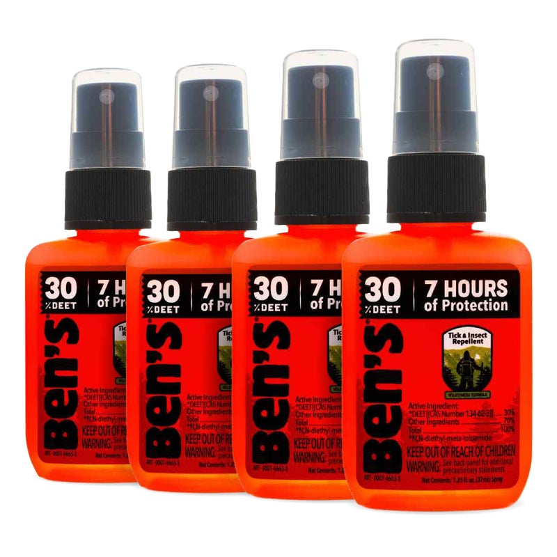 Ben's Tick & Insect Repellent - Travel Size Bug Spray with 30% DEET for Mosquitoes, Ticks & More - Up to 7 Hours of Protection - Fragrance-Free - 1.25 Fl Oz (4 Pack) - Image 1