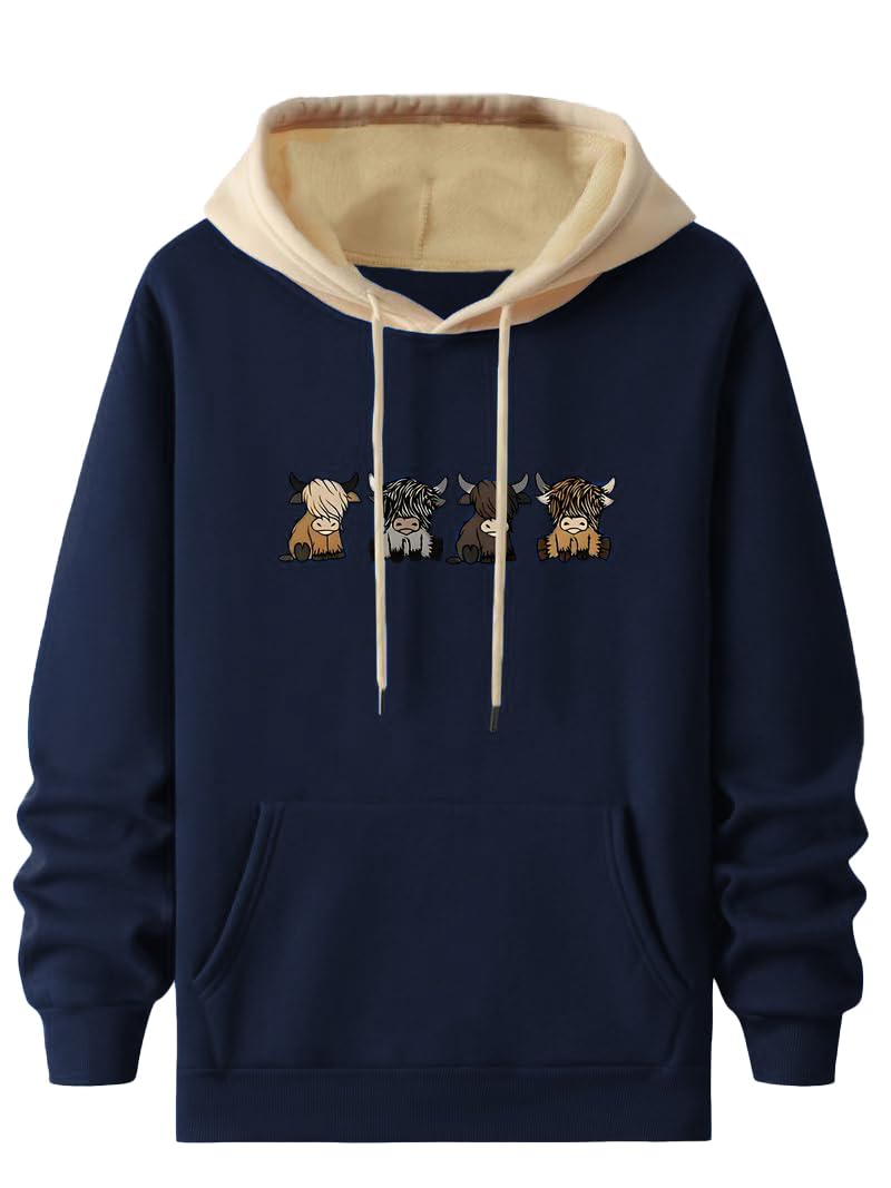 TAGDO® Men's Casual Woolen Cartoon Print Hoodie for Man | Sweatshirt for Man (Bull-HDY-2044-Navy-S) - Image 2