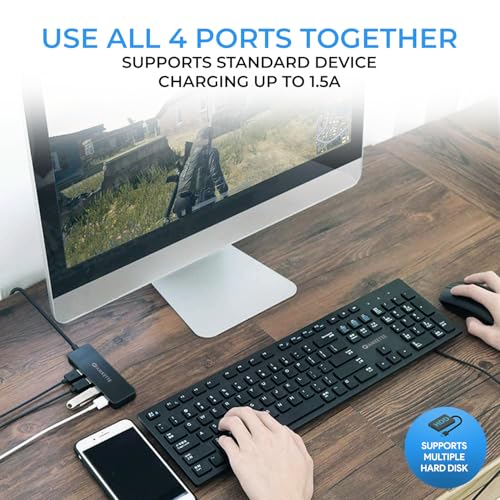 Amkette 4 Port Superspeed USB Hub 3.0 for PC/Laptops, Portable Data Hub with Hi-Speed Data Transfer Up to 5 GBPS, Charging Function| Strong and Durable, Power Supply Port and 80 cm Long Cable (Black) - Image 5