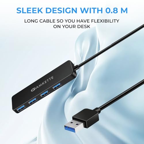Amkette 4 Port Superspeed USB Hub 3.0 for PC/Laptops, Portable Data Hub with Hi-Speed Data Transfer Up to 5 GBPS, Charging Function| Strong and Durable, Power Supply Port and 80 cm Long Cable (Black) - Image 3