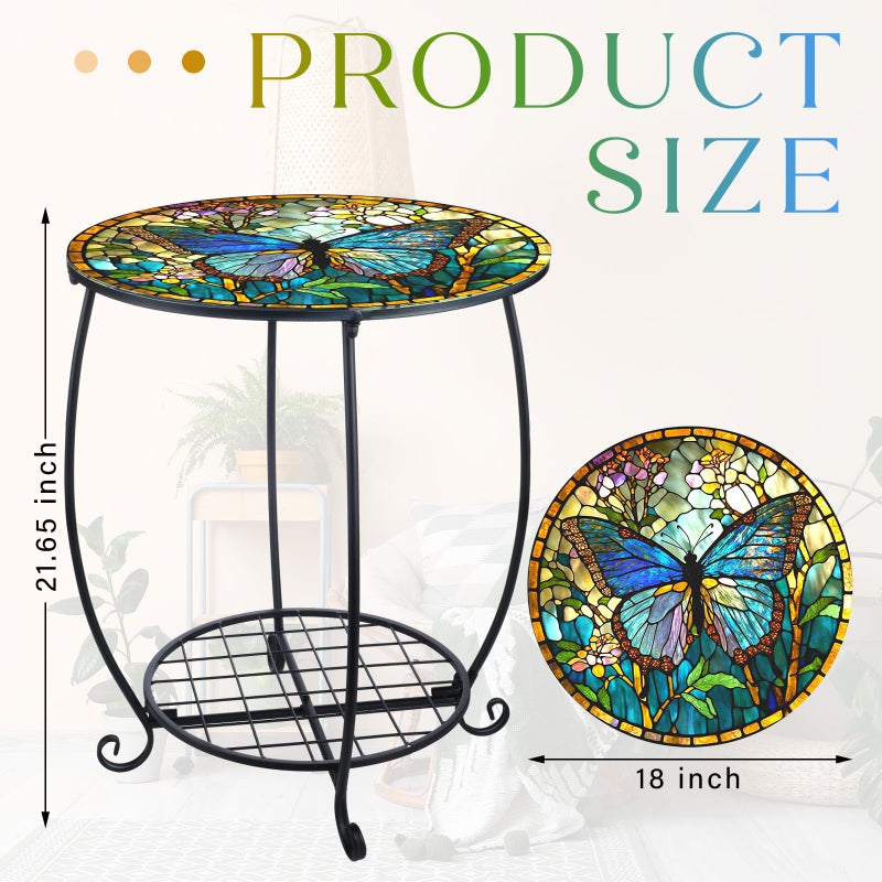Cinnvoice Outdoor Side Table Round Small Mosaic Patio Accent Indoor End Plant Coffee Tea Table for Yard Patio Porch Garden Living Room, Bedroom(Tree of Life Style,18 Inch) - Image 2