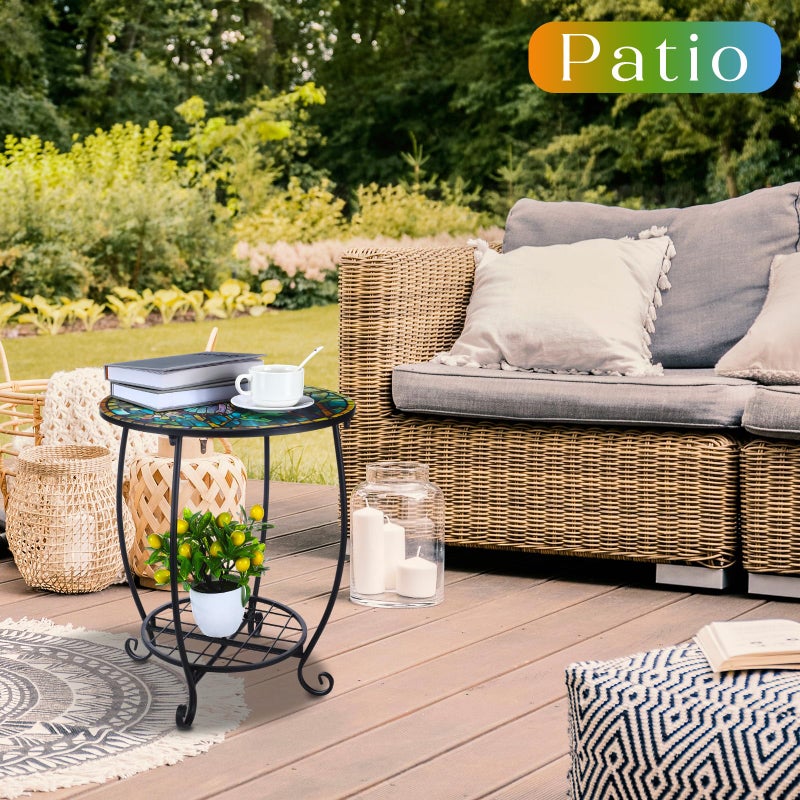 Cinnvoice Outdoor Side Table Round Small Mosaic Patio Accent Indoor End Plant Coffee Tea Table for Yard Patio Porch Garden Living Room, Bedroom(Tree of Life Style,18 Inch) - Image 3