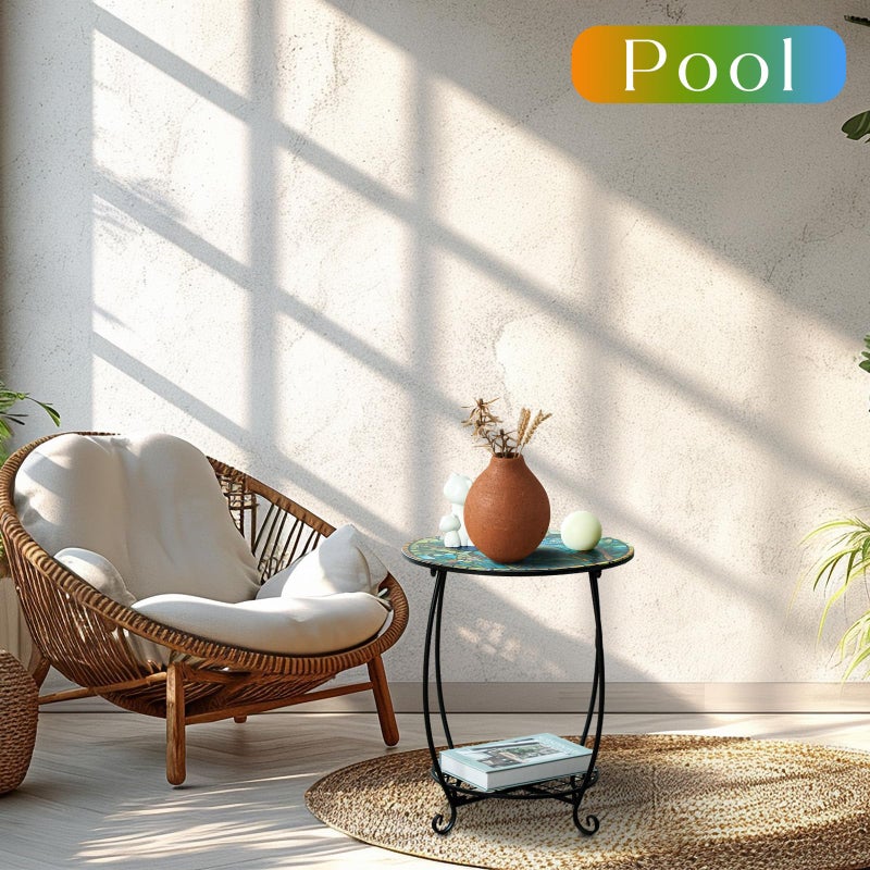Cinnvoice Outdoor Side Table Round Small Mosaic Patio Accent Indoor End Plant Coffee Tea Table for Yard Patio Porch Garden Living Room, Bedroom(Tree of Life Style,18 Inch) - Image 5