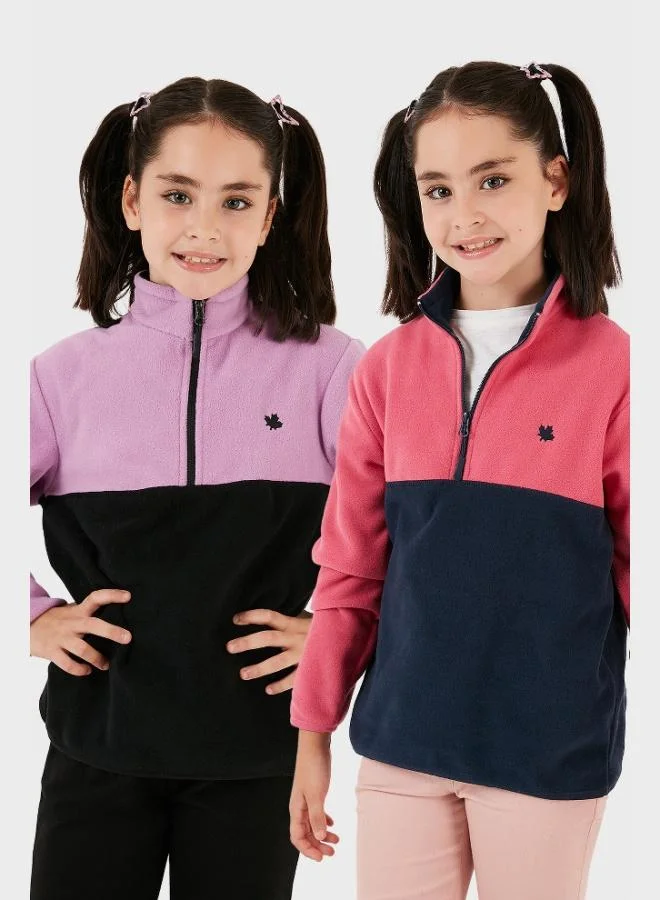 Lela Lela Soft Texture Half Zipper Color Block Stand Collar 2-Pack Polar Kids POLAR 5905004S2