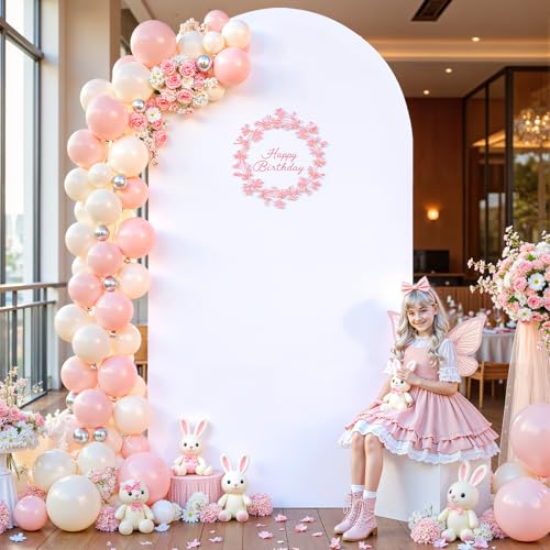 PARTISKY 6FT White Arch Backdrop Cover, Spandex Fitted White Wedding Arch Stand Covers Round Top Chiara Backdrop Cover for Valentines Easter Birthday Party Ceremony Banquet Decoration - Image 3