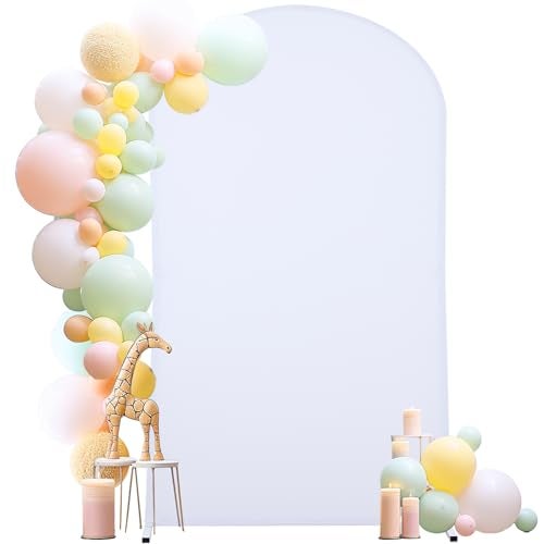 PARTISKY 6FT White Arch Backdrop Cover, Spandex Fitted White Wedding Arch Stand Covers Round Top Chiara Backdrop Cover for Valentines Easter Birthday Party Ceremony Banquet Decoration - Image 1