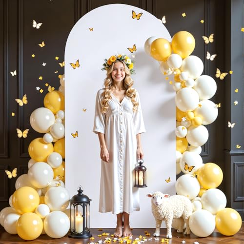 PARTISKY 6FT White Arch Backdrop Cover, Spandex Fitted White Wedding Arch Stand Covers Round Top Chiara Backdrop Cover for Valentines Easter Birthday Party Ceremony Banquet Decoration - Image 4