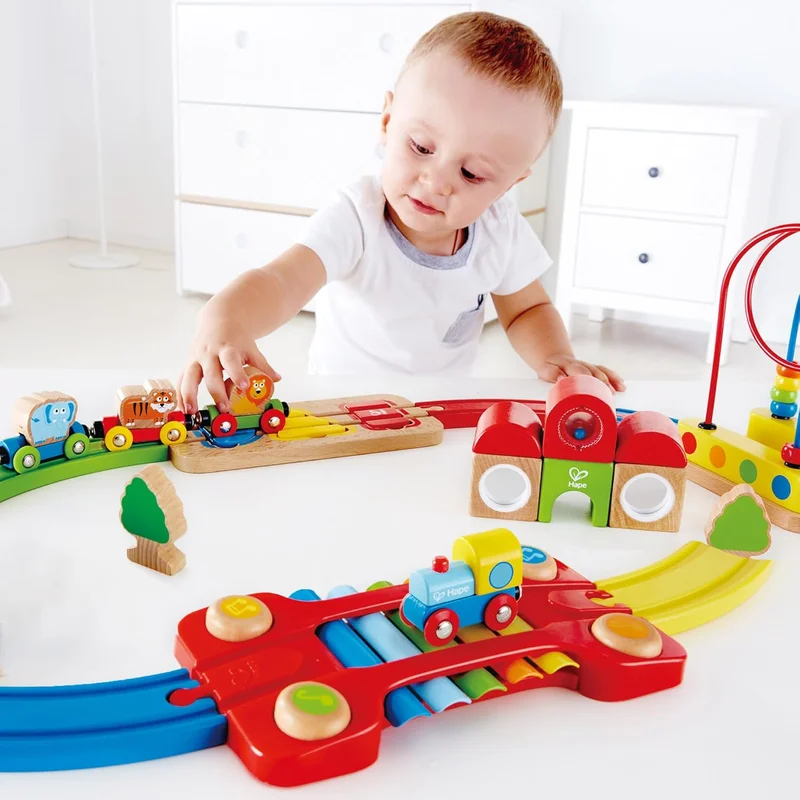 Hape Hape E3826 Good Bori Rail Set - Colorful Puzzle Railway with Musical Features
