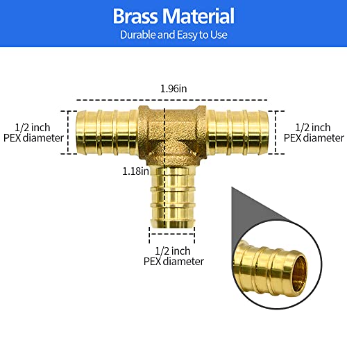 Ruby Q 15pcs 1/2" PEX Fittings, Elbow TEE Straight Couplings Set, PEX Brass Crimp Fitting Combo with Tees, Elbows, Straights - Image 4
