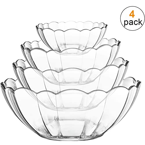 DEAYOU 4 Pack Clear Serving Bowls, Acrylic Salad Mixing Bowls, Party Snack or Chip Bowl, Break-Resistant Disposable Catering Bowls Punch Bowl for Entertain, Fruit, Vegies, 4 Sizes, Flower-Shape - Image 3