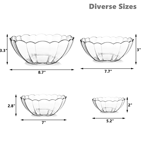 DEAYOU 4 Pack Clear Serving Bowls, Acrylic Salad Mixing Bowls, Party Snack or Chip Bowl, Break-Resistant Disposable Catering Bowls Punch Bowl for Entertain, Fruit, Vegies, 4 Sizes, Flower-Shape - Image 2