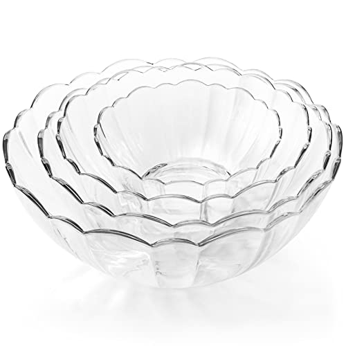 DEAYOU 4 Pack Clear Serving Bowls, Acrylic Salad Mixing Bowls, Party Snack or Chip Bowl, Break-Resistant Disposable Catering Bowls Punch Bowl for Entertain, Fruit, Vegies, 4 Sizes, Flower-Shape - Image 4