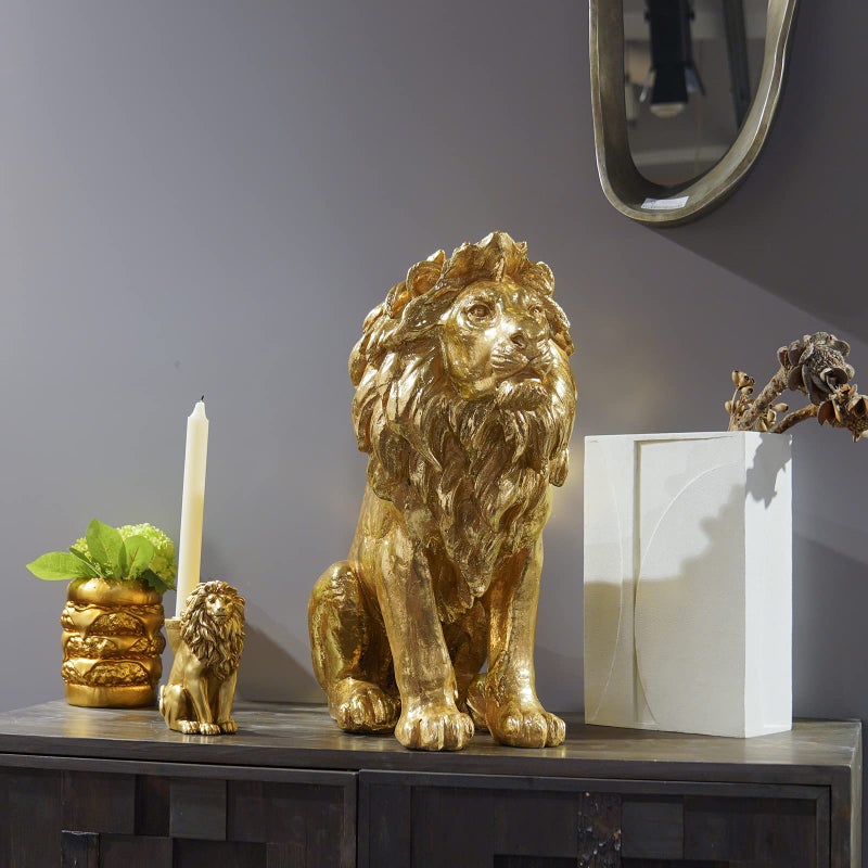 LC LCdecohome تمثال أسد ذهبي من LC LCdecohome - تماثيل قابلة للجمع - 20 بوصة - أسد ذهبي قائم - ديكور منزلي - حجم كبير - تمثال أسد - ديكور أسد - ديكور حديث للمنزل 20 × 9.5 × 19 بوصة - Image 5