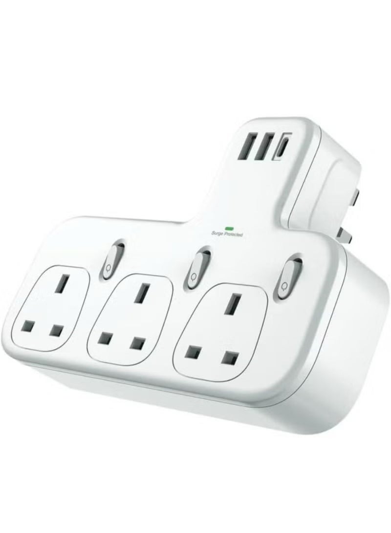 دينكس فيش جداري مشترك كهرباء بـ3 منافذ ثلاثية ومنفذين USB ومنفذ PD يدعم الشحن السريع/DX871 - Image 1