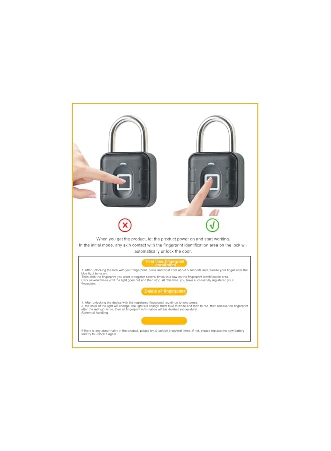 PROMASS Fingerprint Smart Padlock Lock, Biometric Metal Keyless Thumbprint Lock IP67 Waterproof, Combination Locks for Gym Locker School Luggage Backpack Suitcase 10 (SY12+ (Fingerprint+  - Image 5