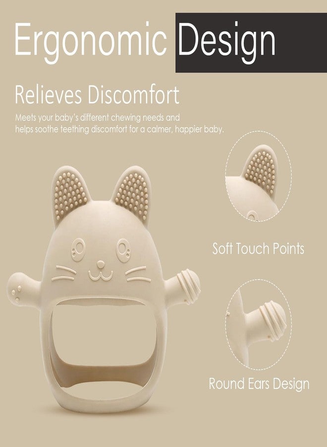 Lyrovo Baby Teething Toy Silicone Teething Mitten for Babies Over 3 Months Anti Dropping Wrist Hand Teethers Baby Chew Toys for Sucking Needs, BPA Free (1, Beige) - Image 2