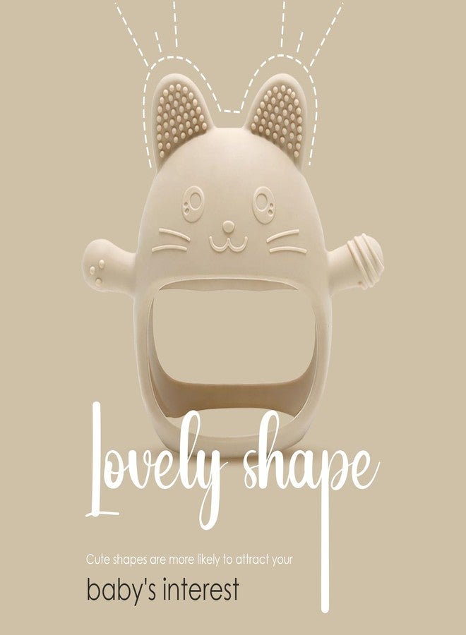 Lyrovo Baby Teething Toy Silicone Teething Mitten for Babies Over 3 Months Anti Dropping Wrist Hand Teethers Baby Chew Toys for Sucking Needs, BPA Free (1, Beige) - Image 4