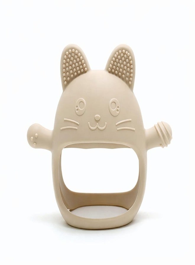Lyrovo Baby Teething Toy Silicone Teething Mitten for Babies Over 3 Months Anti Dropping Wrist Hand Teethers Baby Chew Toys for Sucking Needs, BPA Free (1, Beige) - Image 1