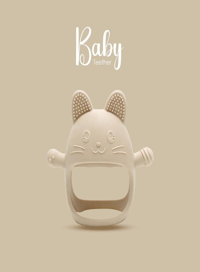 Lyrovo Baby Teething Toy Silicone Teething Mitten for Babies Over 3 Months Anti Dropping Wrist Hand Teethers Baby Chew Toys for Sucking Needs, BPA Free (1, Beige) - Image 5