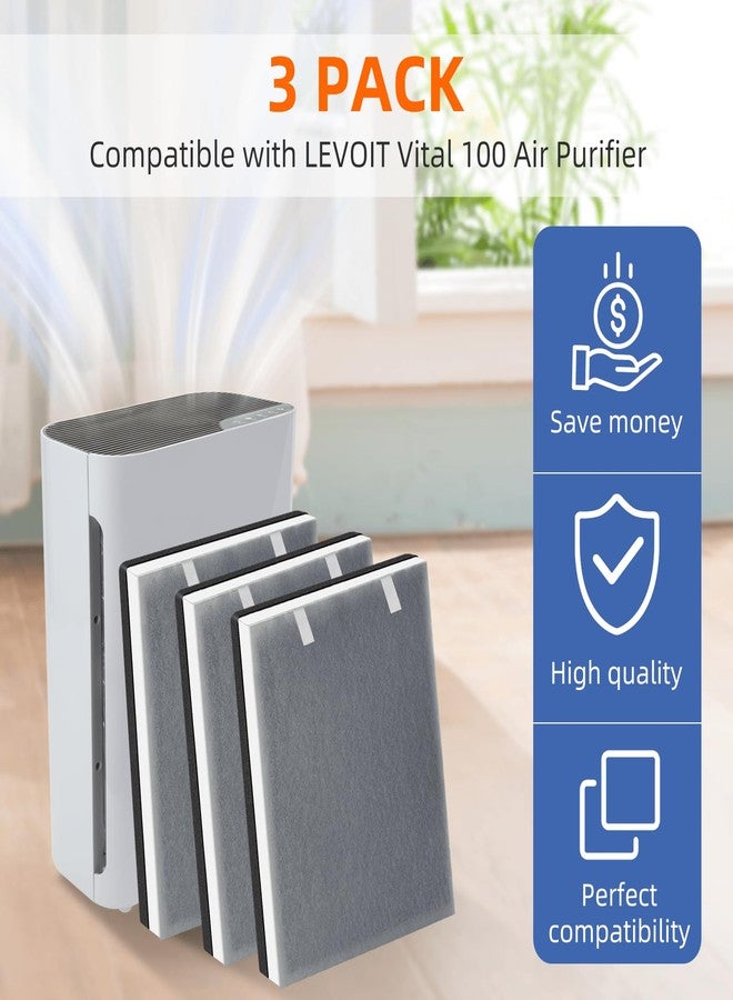 Pulluty Vital 100 True HEPA Replacement Filter for LEVOIT Vital 100 Air Purifier,3-in-1 H13 HEPA High-Efficiency Activated Carbon Filter,Vital 100-RF,3 Pack,White - Image 4