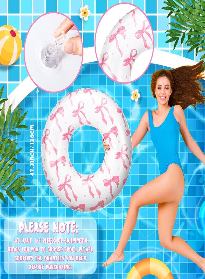 ShinyRelief عوامة حمام سباحة قابلة للنفخ من ShinyRelief، قطعة واحدة، مزينة بفيونكة وردية، أنبوب عوامة حمام سباحة كبير 48 بوصة، حلقات سباحة مزينة بفيونكة وردية، عوامة حمام سباحة قابلة للنفخ للبالغين، لوازم حفلات الشاطئ - Image 2