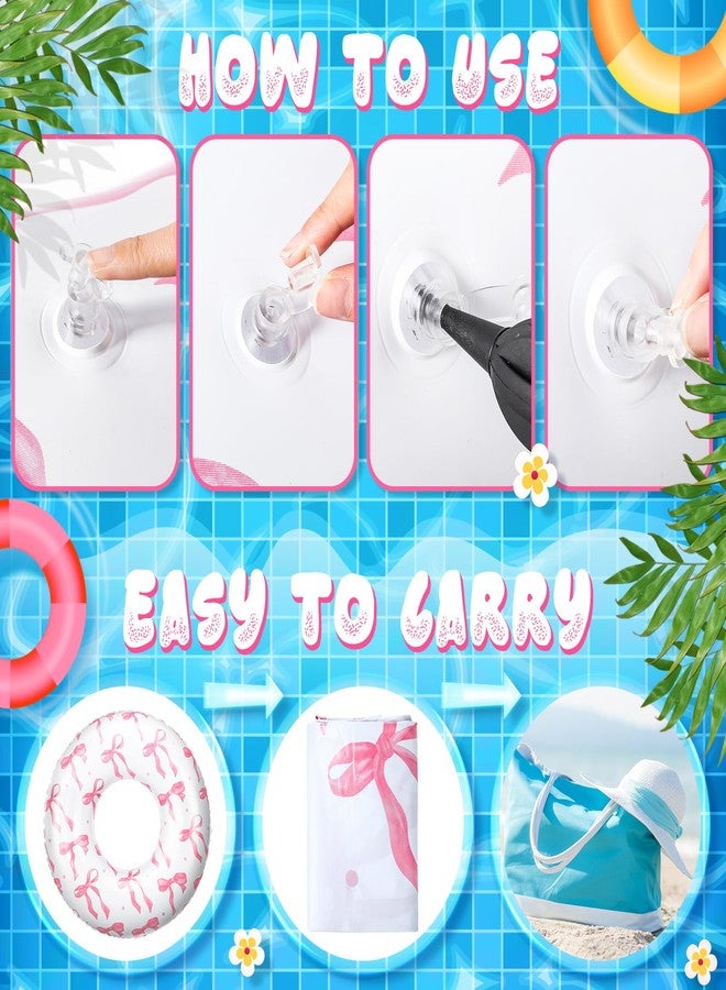 ShinyRelief عوامة حمام سباحة قابلة للنفخ من ShinyRelief، قطعة واحدة، مزينة بفيونكة وردية، أنبوب عوامة حمام سباحة كبير 48 بوصة، حلقات سباحة مزينة بفيونكة وردية، عوامة حمام سباحة قابلة للنفخ للبالغين، لوازم حفلات الشاطئ - Image 3