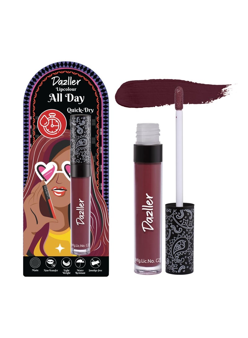 Dazller All Day Lipcolour Quick Dry|Moisturizing Kokum Butter|Non-Transfer & Smudge-proof|8hr stay|Liquid Lipstick for Women|QDLC027 Black Honey|6g - Image 1