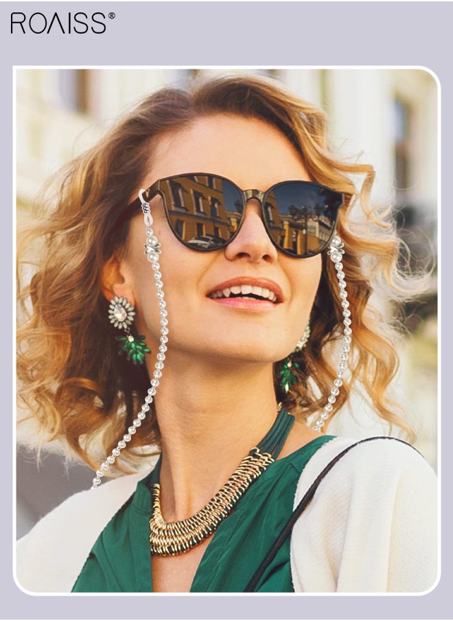 roaiss 4Pcs Acrylic Pearl Glasses Chains for Women, Eyewear Strap Holders around Neck, Mask Necklace Lanyard, Beaded Reading Glasses Cords Retainer, 75cm  - Image 2