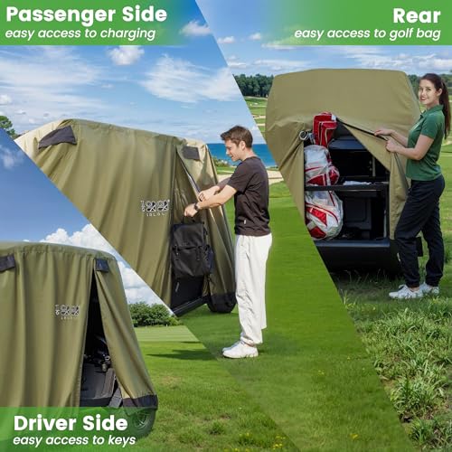 10L0L Golf Cart Cover 2/4/4+2 Passenger for Yamaha EZGO Club Car, Heavy Duty 420D Waterproof Windproof Durable Polyester Golf Cart Cover with 3 Zipper Doors for All-Weather Protection - Army Green - Image 4