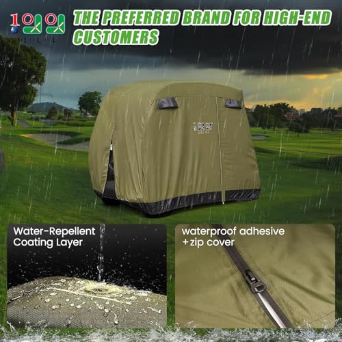 10L0L Golf Cart Cover 2/4/4+2 Passenger for Yamaha EZGO Club Car, Heavy Duty 420D Waterproof Windproof Durable Polyester Golf Cart Cover with 3 Zipper Doors for All-Weather Protection - Army Green - Image 2
