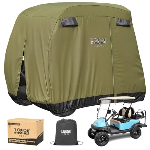 10L0L Golf Cart Cover 2/4/4+2 Passenger for Yamaha EZGO Club Car, Heavy Duty 420D Waterproof Windproof Durable Polyester Golf Cart Cover with 3 Zipper Doors for All-Weather Protection - Army Green - Image 1