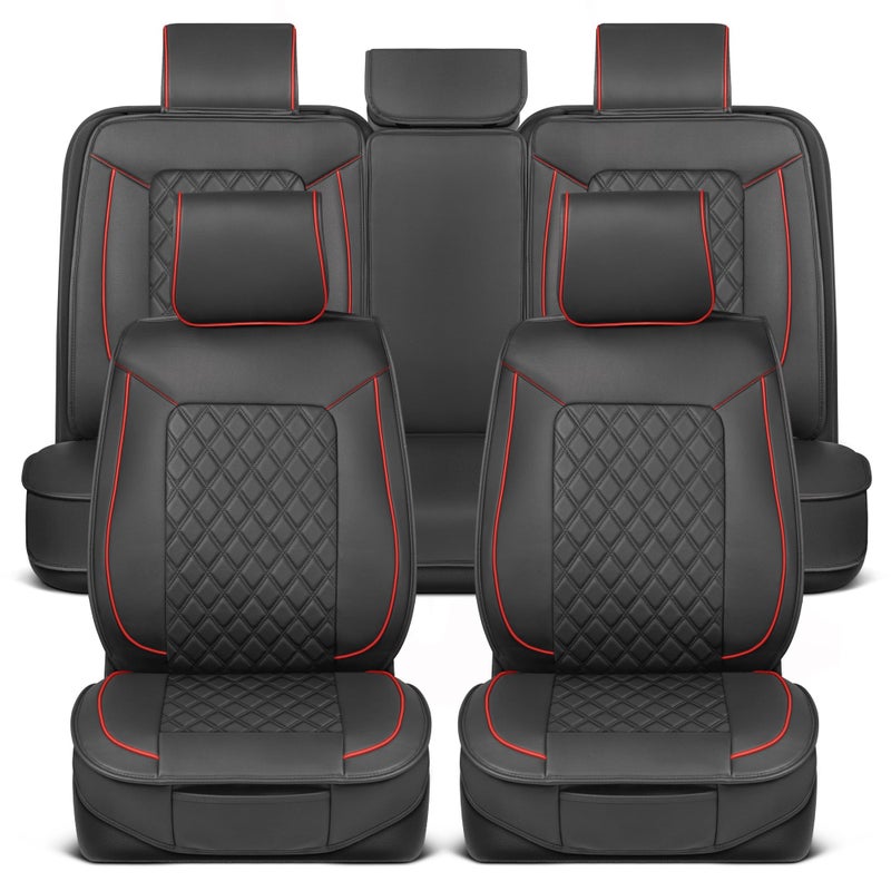 MotorBox Prestige Faux Leather Seat Covers Full Set SemiUniversal Fit for Cars Trucks SUVs Napa Style 2 Front Seat Covers Rear Bench Durable Interior Protector Easy Install