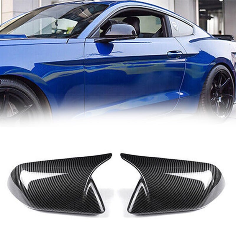 Mactoom Mactoom Mirror Cap Covers Ox Horn Style Compatible with Ford Mustang 2015-2022 Without Turn signal Light Side Mirror Cover Cap (Carbon Fiber Style)  - Image 1