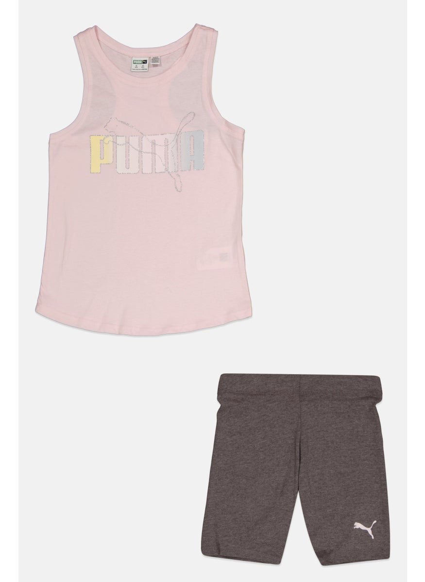 PUMA Kids Girl 2 Pieces Sportswear Fit  Top and Short Set, Light Grey/Pink  - Image 1