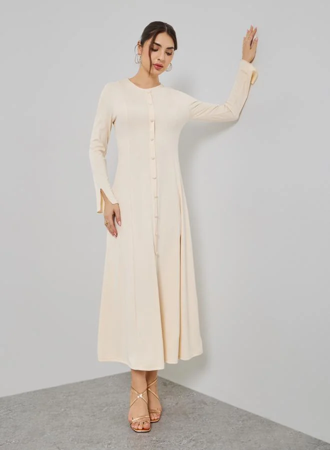 ستايلي فستان ميدي بحافة واسعة وأزرار