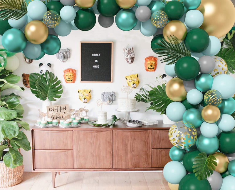Amandir 151Pcs Jungle Safari Balloon Garland Kit, Metallic Green Gold Tropical Balloons Arch Artificial Palm Leaves for Animal Dinosaur Two Wild One Birthday Decoration - Image 5